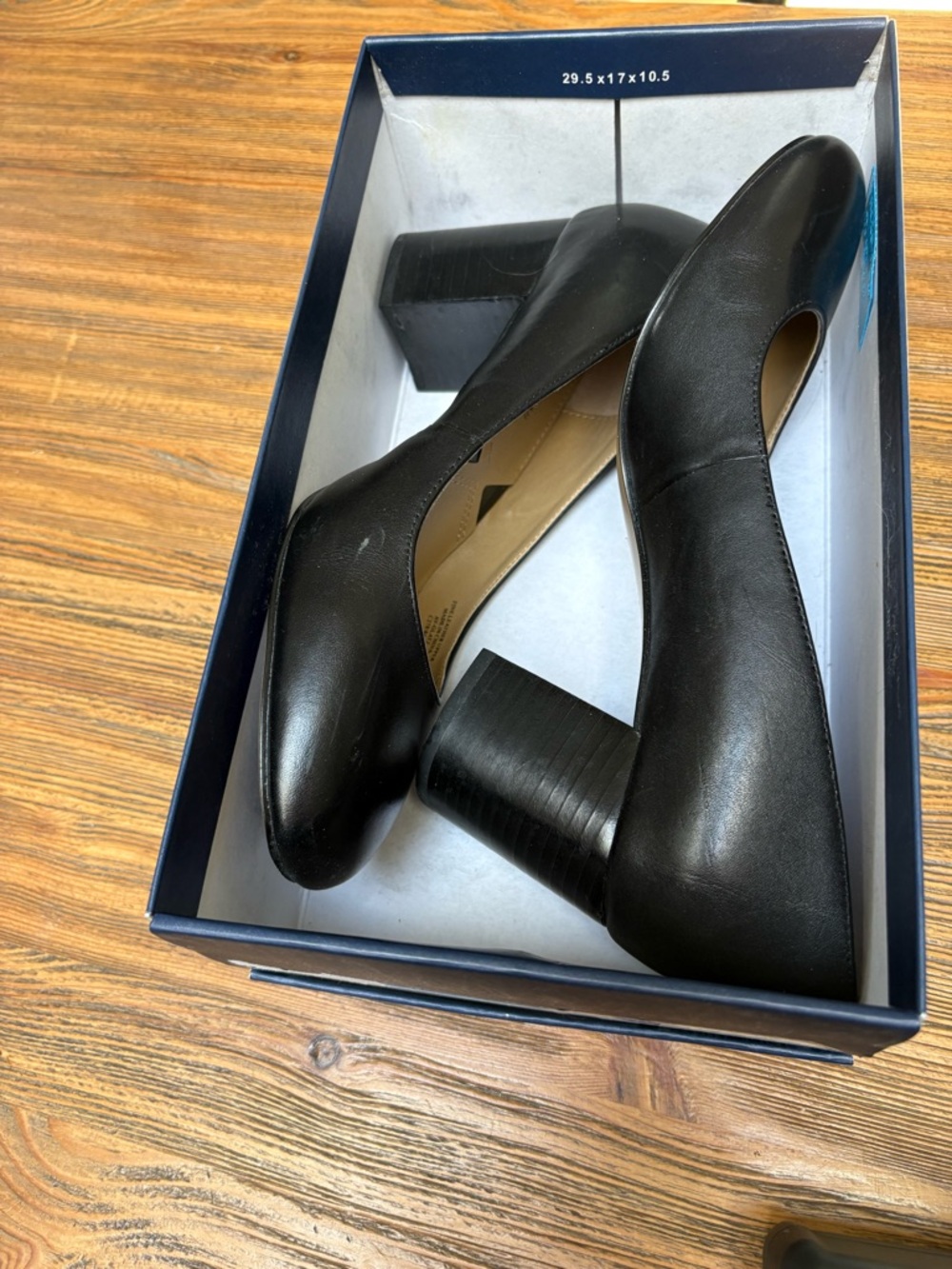 Adrienne Vittadini Black Leather Low Block Heel Pumps - Picture 12 of 12